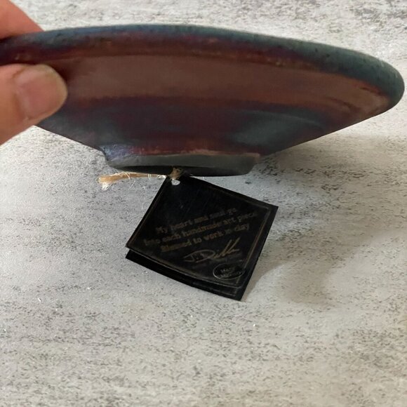 NWT Jeremy Diller Orca Whales Raku Pottery Metallic Signed Trinket Dish 5.5" - Picture 3 of 8